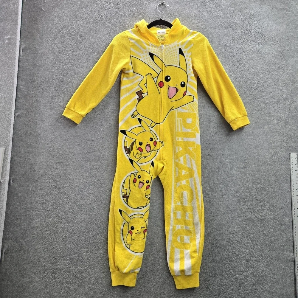 Pokemon Boys Sleepwear S Yellow Embroidered Jumpsuit Pajamas Graphic Fleece‎